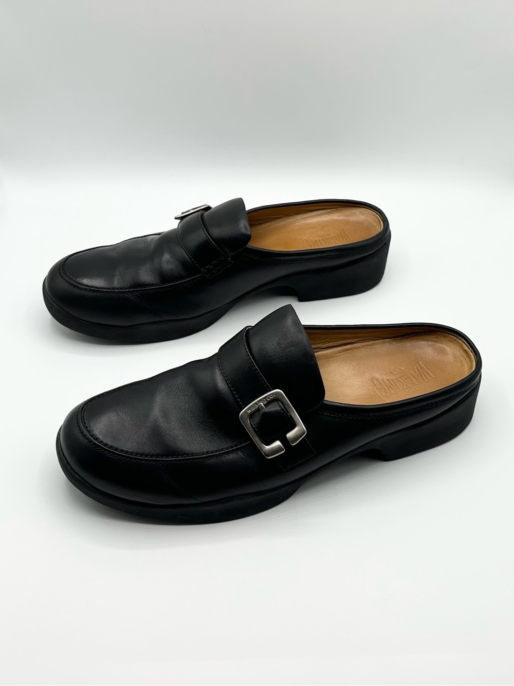 The Walking Company Black Leather Slip On Comfort Mules Loafers Women’s Size 9.5